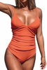Picture of CUPSHE Women's V Neck Shirring Swimsuit,Orange, M
