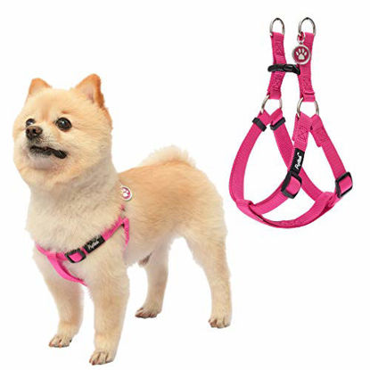 Picture of No Pull Dog Harness Reflective Adjustable Basic Nylon Step in Puppy Vest Outdoor Walking with ID Tag (XS: Width 1/2", Chest Girth 12-14.8", Pink)
