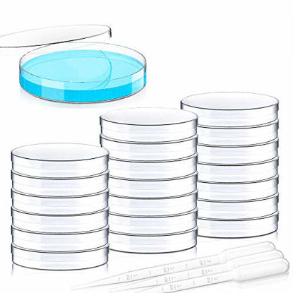 Picture of 20 Pack Sterile Plastic Petri Dishes with Lid, 90mm Dia x 15mm Deep with 20 Plastic Transfer Pipettes (10Pcs3ml,10Pcs2ml) (90MM)