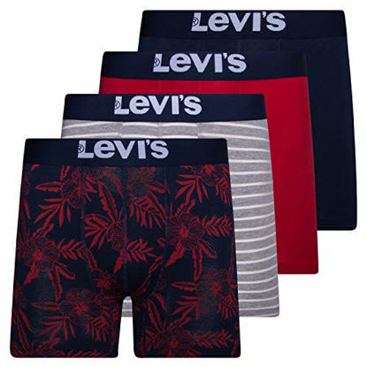 Picture of Levi's Mens Stretch Boxer Brief Underwear Breathable Stretch Underwear 4 Pack Navy,Red/Grey Stripe/Hibiscus, Large