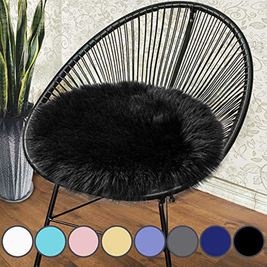 Premium Soft Round Faux Fur Sheepskin Seat Cushion Chair 14 x 14 Inch White 