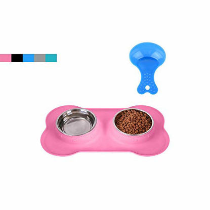 Picture of Hubulk Pet Dog Bowls 2 Stainless Steel Dog Bowl with No Spill Non-Skid Silicone Mat + Pet Food Scoop Water and Food Feeder Bowls for Feeding Small Medium Large Dogs Cats Puppies (S, Pink)