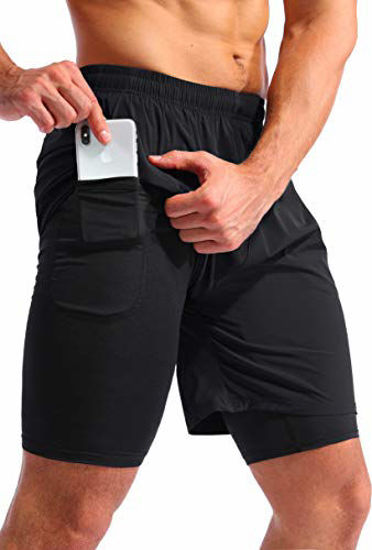 Mens double layer running shorts sale