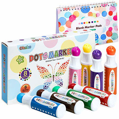 Picture of Dot Markers Kit, Ohuhu 8 Colors Paint Marker (40 ml, 1.41 oz.) with a Blank 30 Pages Marker Pad, Water-Based Non-Toxic Bingo Daubers for Kids Children (3 Ages +), Dot Art Markers Christmas