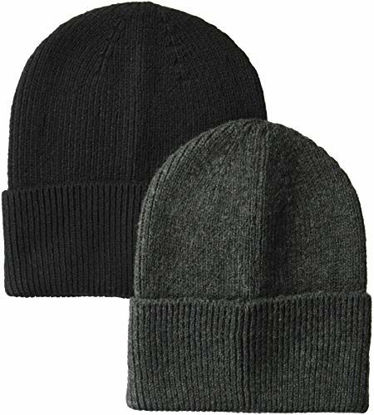 Picture of Amazon Essentials Men's 2-Pack Knit Beanie Hat, Gray Heather/Black, One Size