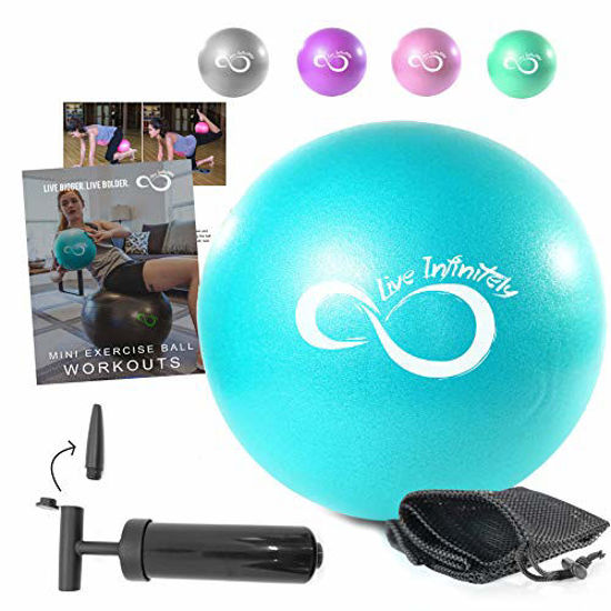 Picture of Live Infinitely Professional Grade 9 Inch Anti-Burst Mini Pilates Ball for Home Exercise, Balance Training, Yoga & Barre Workout - Includes Hand Pump, Needle Valve & Mesh Carrying Bag (Teal)