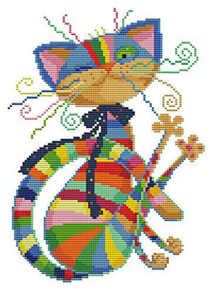 Picture of eGoodn Stamped Cross Stitch Kits Printed Pattern - Colorful Cat 11ct Fabric 12.6 inches by 16.5 inches, Embroidery Art Cross-Stitching Needlework, No Frame