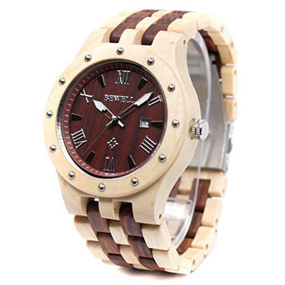 Picture of Bewell W109A Natural Wood Watches for Men Quartz Date Lumious Pointers (Maple and Red Sandalwood)