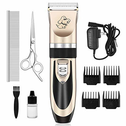 Picture of Maxshop Dog Grooming Kit, Low Noise Rechargeable Dogs Shaver Clippers Electric Quiet Dog Hair Trimmer for Dogs and Cats with Comb Guides Scissors Nail Kits
