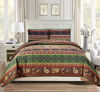 Picture of Rustic Western Southwestern Brown Quilt Set With Native American Designs Grizzly Bears and Pinecone Prints King / California King Bedspread 3 Piece Bear King / Cal-King