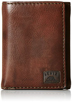 Picture of Levi's Men's Trifold Wallet-Sleek and Slim Includes Id Window and Credit Card Holder, Brown Stitch, One Size
