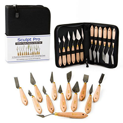 Picture of Palette Painting Knife Set 12 Pack with Carrying Case- Stainless Steel Art Paint Knives