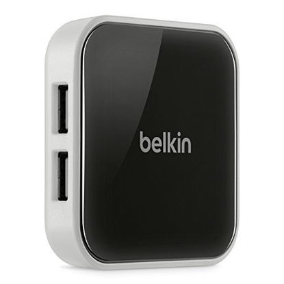 Picture of Belkin 4-Port Powered Desktop USB Hub with Support for USB-A, USB 2.0, and USB 1.1, Black and White