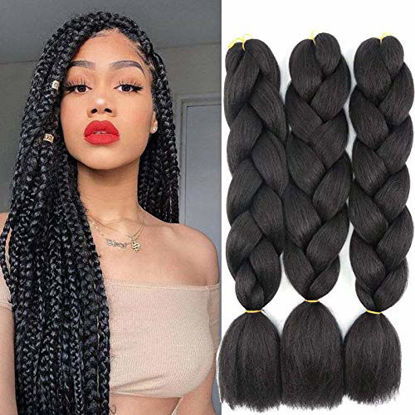 Picture of Original Jumbo Braids Hair Extension 3pcs Pure Black Color 24inch 100g/pc For Twist Box Braiding Hair (1B black)