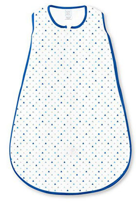 Picture of SwaddleDesigns Cotton Sleeping Sack with 2-Way Zipper, Blue Tiny Triangle Shimmer, Large 12-18 Months