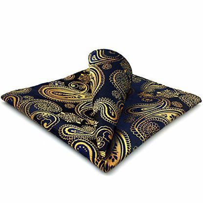Picture of SHLAX&WING Paisley Blue Gold Pocket Square Mens Ties Silk Hankies MH10