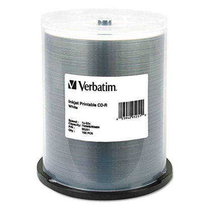 Picture of Verbatim CD-R 700MB 52X White Inkjet Printable Recordable Media Disc - 100pk Spindle