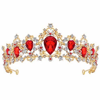 Picture of Frcolor Tiara Crown for Women, Rhinestone Queen Crowns Wedding Tiara Crowns Headband (Red) (Red)