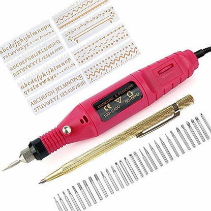 Picture of Afantti Electric Micro Engraver Pen Mini DIY Engraving Tool Kit for Metal Glass Ceramic Plastic Jewelry with Scriber Etcher 30 Bits and 8 Stencils