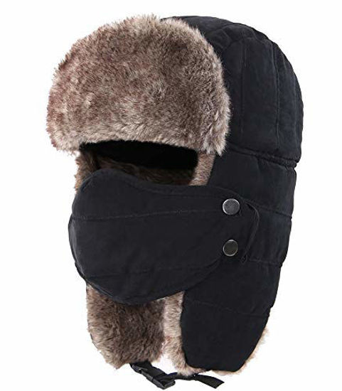 Picture of Connectyle Outdoor Trooper Trapper Hat Warm Winter Hunting Hats with Ear Flaps Mask Ushanka Hat Black