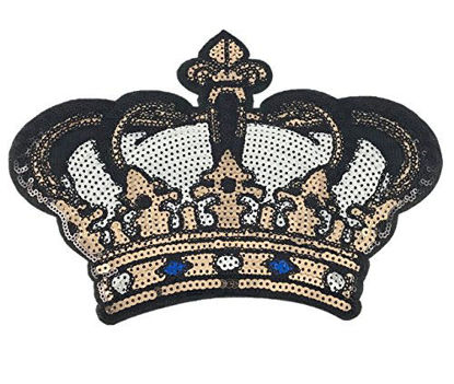 Picture of YAKA 2 Pcs DIY Crown Applique Patches Sew on/Iron on Sequins Embroidery Patches for Shirt Dress Hat Vest Jeans Backpacks Clothes, Decoration Sequined Applique Patch9.8inch (Crown)