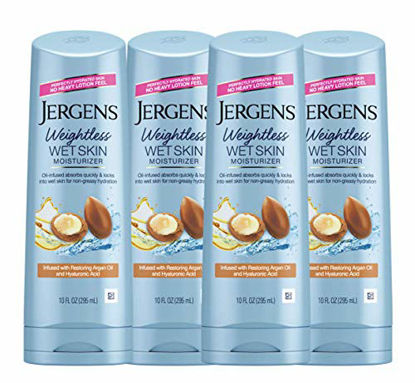 Picture of Jergens Wet Skin Body Moisturizer with Restoring Argan Oil, 10 Ounces, In Shower Lotion, Moisturizer for Dry Skin, Fast-Absorbing, Non-Sticky, Dermatologist Tested (Pack of 4) (Packaging May Vary)