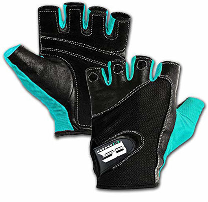 Picture of Workout Gloves Men Women Half Finger Weight Lifting Gloves with Anti Slip Design for Gym Exercise Fitness Training Lifts Made of Leather and Lycra Spandex Fiber, Turquoise M