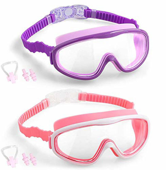 UV Protection Anti-Fog COOLOO Kids Swim Goggles 2-Pack Wide Vision Swimming Glasses for Children and Early Teens from 4 to 15 Years Old Wide Vision Waterproof