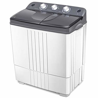Picture of Giantex Washing Machine, Twin Tub Washer and Dryer Combo, 20Lbs Capacity (12Lbs Washing and 8Lbs Spinning), Compact Portable Washing Machine, Mini Laundry Washer for Apartment and Home, Semi-Automatic, with Inlet and Drain Hose