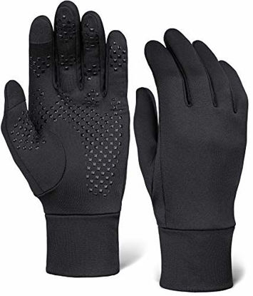 Picture of Touch Screen Running Gloves - Thermal Winter Glove Liners for Cold Weather for Men & Women - Thin, Lightweight & Warm Black Gloves for Texting, Cycling & Driving - Touchscreen Smartphone Compatible