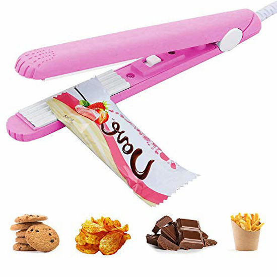 Picture of Mini Food Bag Heat Sealer Handheld, Smart Control Corrugated Suspension Heating Sheet for Airtight Food Storage with 43.1 inch Power Cable (Pink)