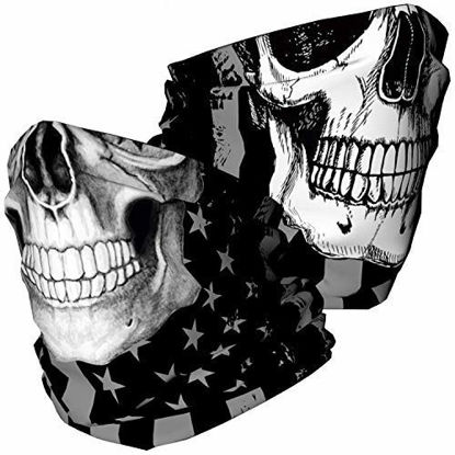 Picture of Skull Face Mask Bandana, Motorcycle Face Mask for Men Women, Skeleton Half Face Mask Sun UV Dust Wind Protection Breathable Rave Face Scarf Neck Gaiter for Biker Riding Cycling Biker Fishing Hunting