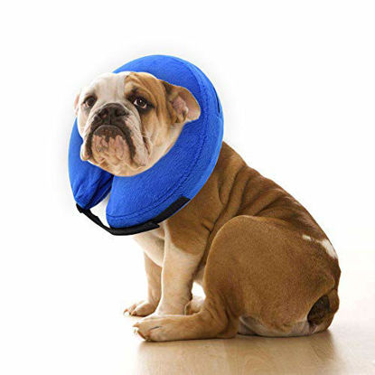 Picture of E-KOMG Dog Cone After Surgery, Protective Inflatable Collar, Blow Up Dog Collar, Pet Recovery Collar for Dogs and Cats Soft (X-Large(18" and up), Blue)
