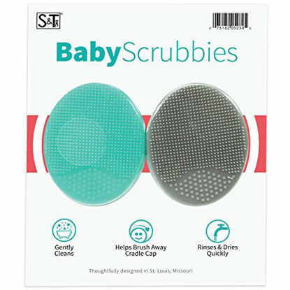 Picture of S&T INC. Exfoliating and Massaging Cradle Cap Bath Brushes for Baby, Silicone - 2 Inch x 2.5 Inch, Grey and Teal, 2 Pack