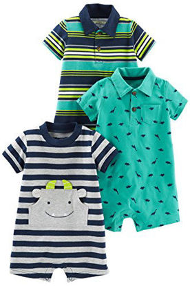 Picture of Simple Joys by Carter's Baby Boys' 3-Pack Rompers, Blue Stripe/Turquoise Dino/Grey Navy, 24 Months