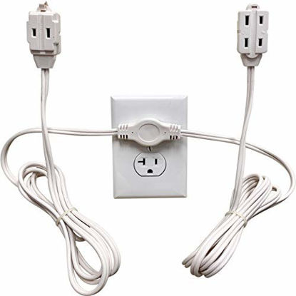 Picture of Twin Extension Cord Power Strip - 12 Foot Cord - 6 feet on Each Side - Flat Head (Wall Hugger) Outlet Plug - 6 Polarized Outlets with Safety Cover