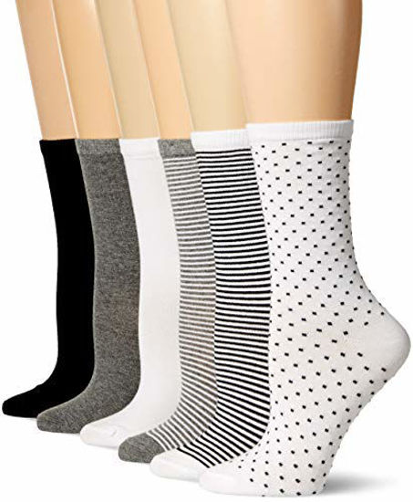 Picture of Amazon Essentials Women's 6-Pack Lightweight Casual Crew Sock, Black Assorted, 6 to 9
