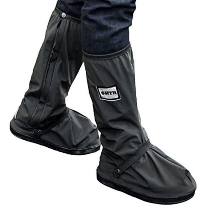 Picture of USHTH Black Waterproof Rain Boot Shoe Cover with reflector (1 Pair) (Black-XL(12.6inch))