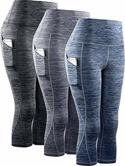 GetUSCart- Neleus Women's 3 Pack Tummy Control High Waist Yoga Capri  Leggings with Pockets,9034,Black,Grey,Navy Blue,US 2XL,EU 3XL