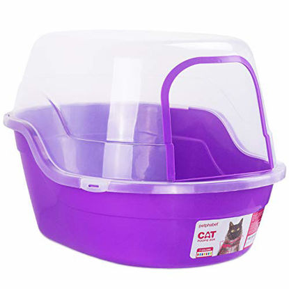 Picture of Covered Litter Box, Jumbo Hooded Cat Litter Box Holds Up to Two Small Cats Simultaneously,Extra Large Purple by Petphabet