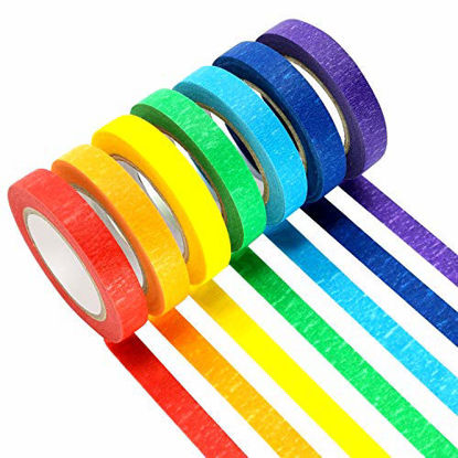 Picture of Colored Masking Tapes, 7PCS Arts Rainbow Labelling Masking Tape Fun Supplies Kit for Kids and Adults, Painters Tapes for Crafts, School Projects, Party Decorations and More (0.4 Inch, 12 yd)