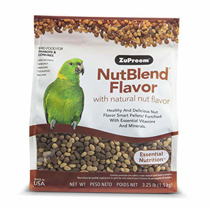 Picture of ZuPreem NutBlend Smart Pellets Bird Food for Parrots and Conures - Made in The USA, Daily Nutrition, Vitamins, Minerals for African Greys, Senegals, Amazons, Eclectus, Cockatoos (3.25 lb Bag)