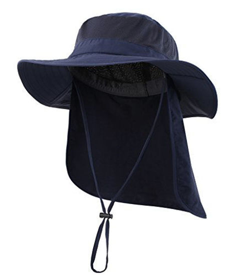 GetUSCart- Home Prefer Mens Outback Safari Hat UPF50+ Sun Hat Large Fishing Cap  Neck Flap Bucket Hat Navy Blue