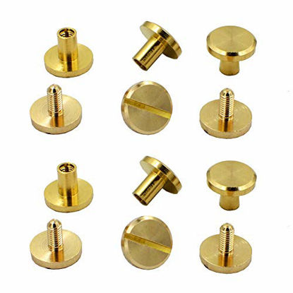 Picture of DGOL 12 Pairs Brass Backscrews with Hole Punch Golden Leather Fasteners Sturdy Binding Rivets Belt Strap Collar Back Screws Length (0.237 inch)