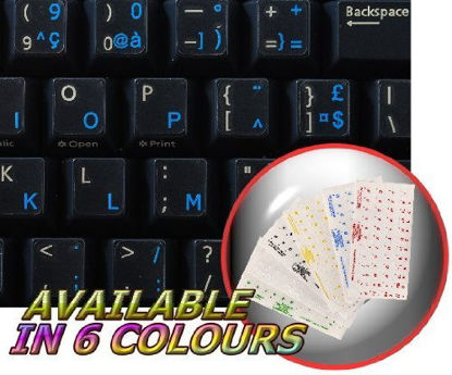 Picture of FRENCH AZERTY KEYBOARD STICKERS WITH BLUE LETTERING TRANSPARENT BACKGROUND