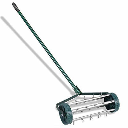 Picture of Goplus 18-inch Rolling Lawn Aerator Garden Yard Rotary Push Tine Spike Soil Aeration Heavy Duty