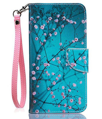 Picture of JanCalm for iPhone 8 Plus Wallet Case/iPhone 7 Plus Case [Card/Cash Slots+Side Pocket][Wrist Strap] Kickstand PU Leather Magnetic Flip Cover for iPhone 8 Plus/7 Plus + Crystal Pen (Plum Blossom)
