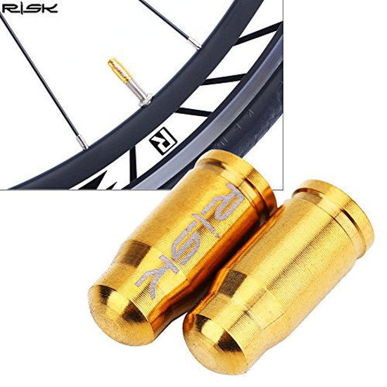 Picture of Presta Valve Caps 2Pcs TC4 Titanium Alloy Bike Tire Valve Caps Multi-Color Mountain Road Bicycle Bike Valve Caps Dust Covers for Inner Tube Gas Nozzle (Gold)