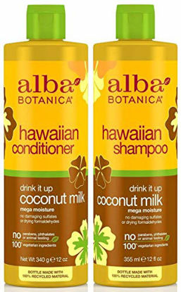 Picture of Alba Botanica Drink It Up Coconut Milk, Hawaiian Duo Set Shampoo and Conditioner, 12 Ounce Bottle Each