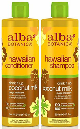 Picture of Alba Botanica Drink It Up Coconut Milk, Hawaiian Duo Set Shampoo and Conditioner, 12 Ounce Bottle Each